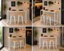 Ver imagem 4 de Mesa Jantar Aparador Bancada Alta Industrial 200x70cm Tampo Bege Pés Branco