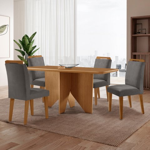 Mesa de Jantar Evora 120cm Mdf Canto Copo e com 4 Cadeiras Athenas