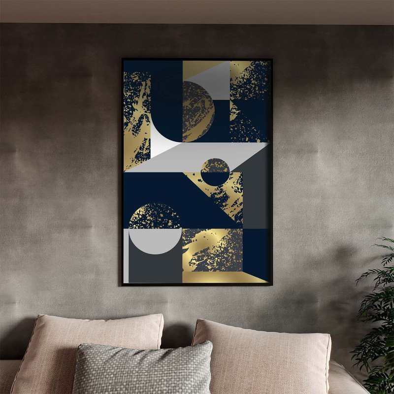Quadro Decorativo Tela Canvas Abstrato Geometric Seg com Modura Preto - 200x100 Cm - 1