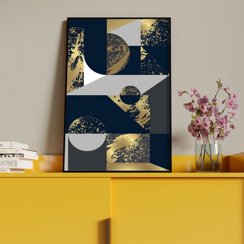 Quadro Decorativo Tela Canvas Abstrato Geometric Seg com Modura Preto - 200x100 Cm - 4