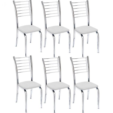Kit 6 Cadeiras Lara Cromada para Cozinha Branco