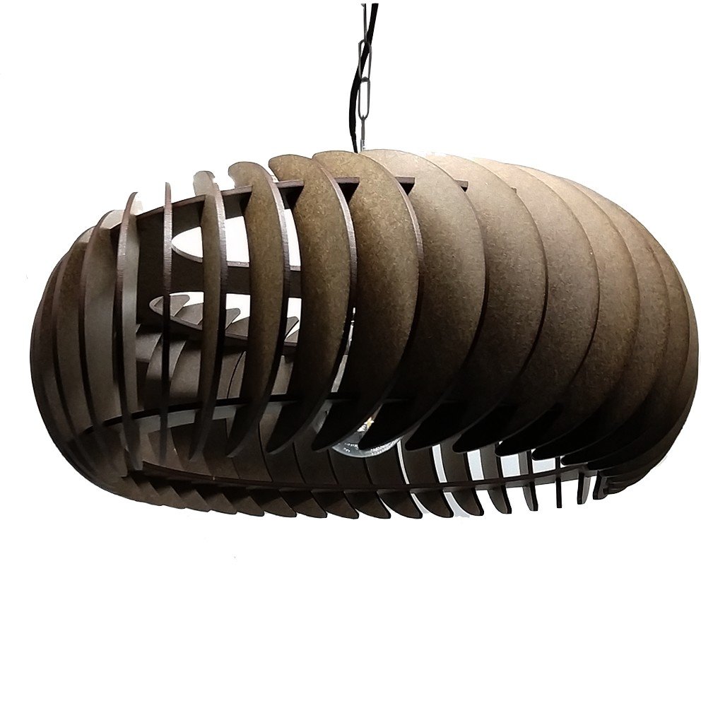 Lustre Luminária Pendente de Madeira Mdf Mod. Sophia Gd Inclinado Tabaco - 2