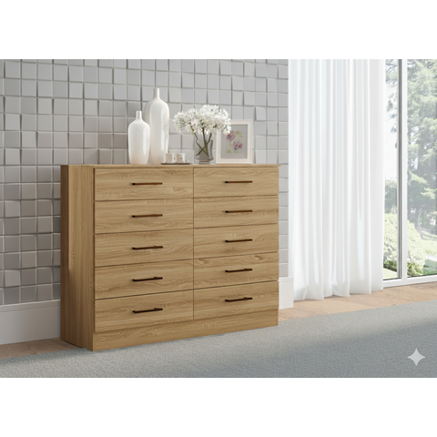 Cômoda 10 Gavetas Mdp 117x92x40,5cm 3017:carvalho