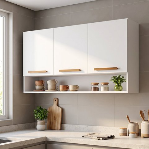 Armário Aéreo de Cozinha Plus 3 Portas com Nicho 120cm Espresso Móveis
