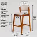 Ver imagem 3 de Kit 3 Banquetas Alta Madeira Maciça Encosto Estofado Linho Bancada Área Gourmet Movellu Home