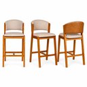 Ver imagem 2 de Kit 3 Banquetas Alta Madeira Maciça Encosto Estofado Linho Bancada Área Gourmet Movellu Home