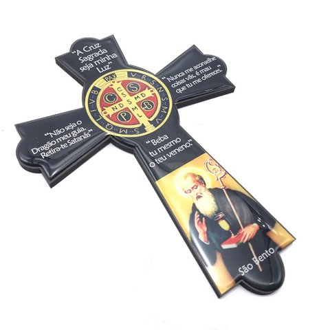 Crucifixo Cruz Parede São Bento MDF Resinado 23 cm