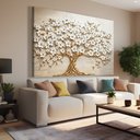 Ver imagem 1 de Quadro Decorativo Árvore da Vida Flores Brancas Sala Quarto Casa Escritório