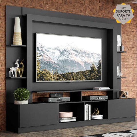 Estante com Suporte para Tv até 65" Multimóveis Oslo Fg3386 Preta