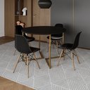 Ver imagem 1 de Mesa Jantar Industrial Redonda 110cm Preta Base V Dourada com 4 Cadeiras Eames Eiffel Madeira Pretas