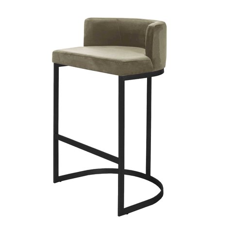 Banqueta Alta Estofada Estrutura Aço Carbono Belly Ii Base Preto 75cm Suede Bege
