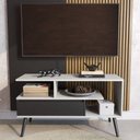 Ver imagem 1 de Rack Retrô para TV até 55 Polegadas MDF 90cm Pés em Madeira Maciça Aparador com Porta Nicho Pratelei