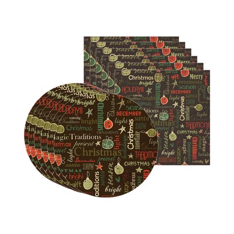 Kit Sousplat + Guardanapo Natal Fundo Palavras - 6 Peças - sem Base
