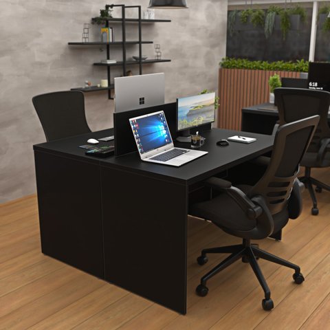 Estação de Trabalho Mesa Plataforma Escritório 1200x600 2 Lugares Netmobil - Preto