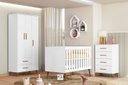 Ver imagem 6 de Quarto Infantil Retro Completo Lunare Guarda Roupa 3 Portas Comoda 4 Gavetas e Berço Branco - Mobili