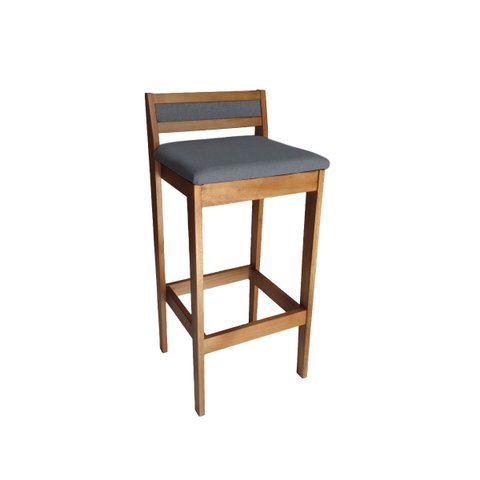 Banqueta Baixa 70cm para Bancada Assento Estofado em Linho Cecilia:mel com Linho Chumbo