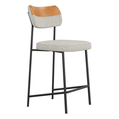 Banqueta Média Cozinha Lila Couríssimo Whisky Linho Cinza - Desk Design