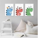 Ver imagem 2 de Kit Composição 3 Quadros Infanto Juvenil Dinossauros 45x34cm:madeira Branca