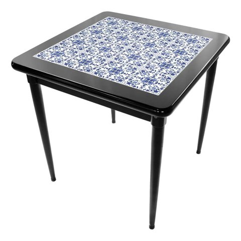 Mesa de Madeira Maciça Quadrada 80x80cm 4 Lugares Sala Jantar - Azulejo Português - Preta