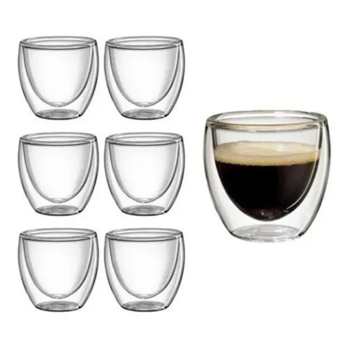 Conjunto 6 Copos P/ Café, Chá Dupla Parede de Vidro 80ml