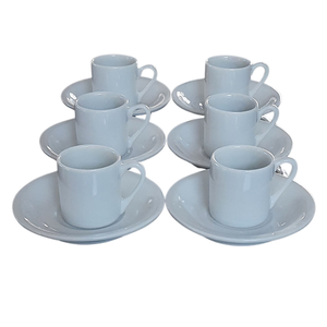 Jogo 6 Xícaras de Café com Pires - 55 Ml Base Reta - Porcelana Branca