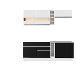 Armário de Cozinha Completa 220cm Branco/Preto/Branco Parma Madesa 02 - 3