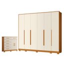 Ver imagem 1 de Guarda Roupa Casal Mercure 6 Portas e Cômoda Xangai 06 Gavetas 02 Portas Cinamomo Off White - Mó