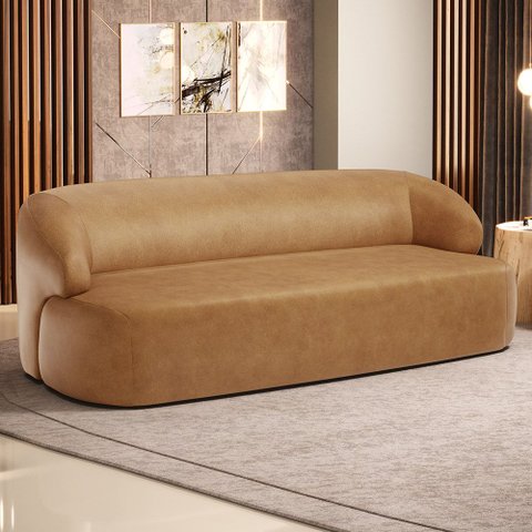 Sofá 2 Lugares Curvo Orgânico para Sala Living 150cm Barolo L06 Couro Camel - Lyam Decor