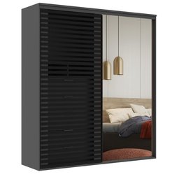 Guarda Roupa Ripado com Espelho Mdf 2 Portas 2,07m Autes Belmax:titânio/preto - 4