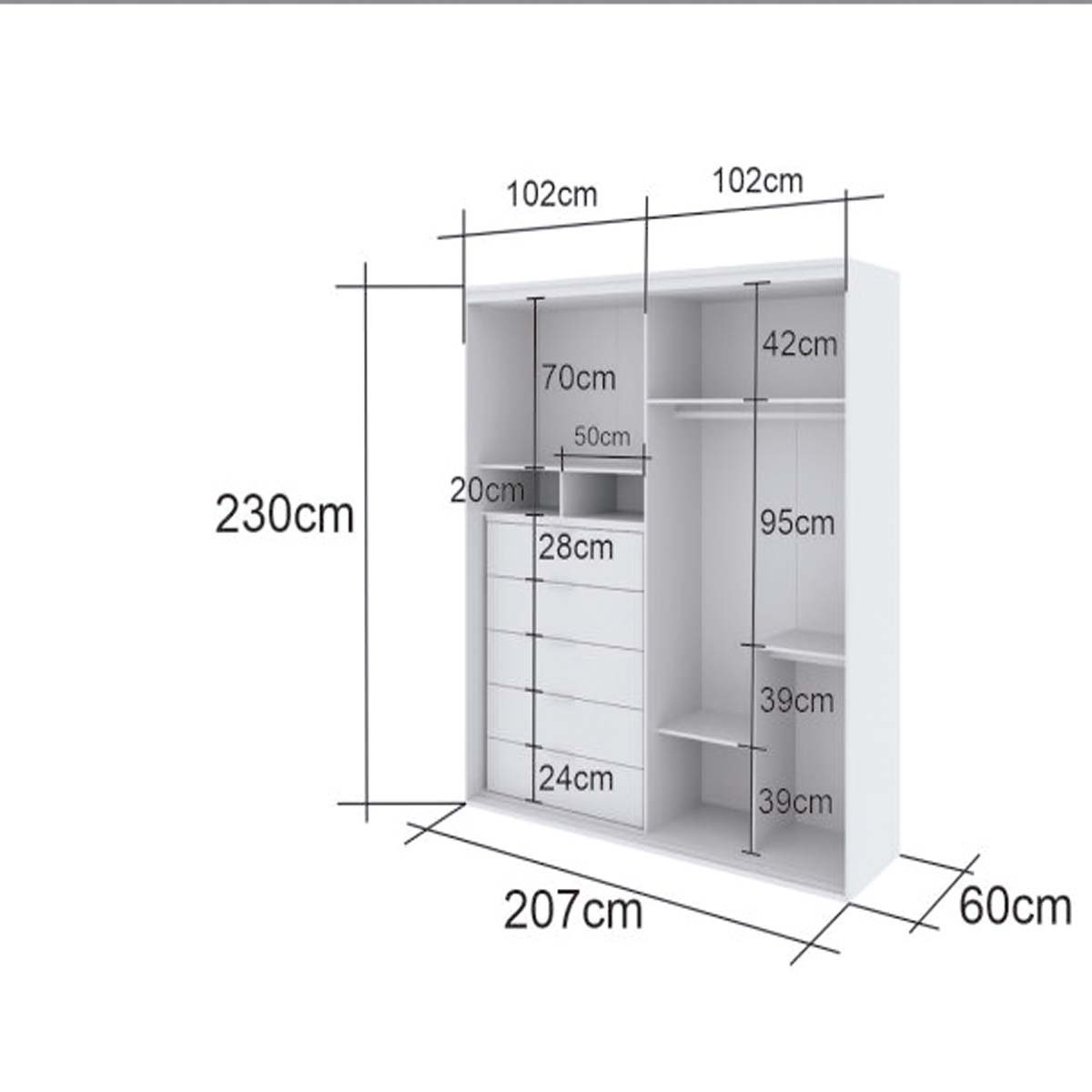 Guarda Roupa Ripado com Espelho Mdf 2 Portas 2,07m Autes Belmax:titânio/preto - 5