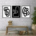 Ver imagem 1 de Kit 3 Quadros Decoração Minimalista Preto e branco 33x24cm:madeira Preta