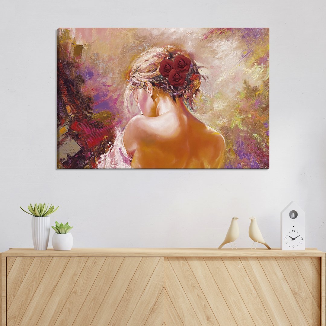 Tela Decorativa Estilo Pintura Mulher com as Costas Expostas - 1
