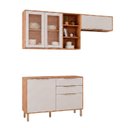 Ver imagem 2 de Cozinha Modulada 3 Peças Brilhante com 01 Balcão e 02 Armários Aéreos Bege/Cinamomo/Off White