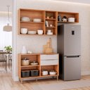 Ver imagem 4 de Cozinha Modulada 3 Peças Brilhante com 01 Balcão e 02 Armários Aéreos Bege/Cinamomo/Off White