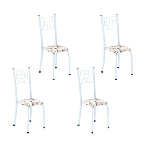 Kit 4 Cadeiras Tubular 95x37x40 cm Dany Branco/Arabesco
