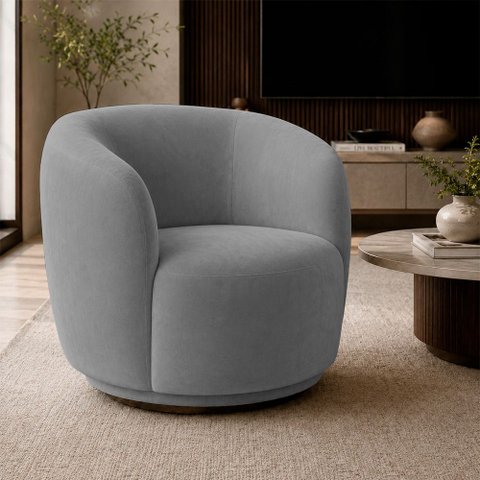 Poltrona Decorativa Sala de Estar Melissa Giratória Bouclê Cinza M1 - Monari Design