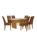 Ver imagem 2 de Mesa Cairo 160x90cm Tampo MDF e Vidro com 6 Cadeiras Evora Marrom/Nature/Off White