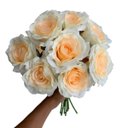 Ver imagem 3 de Kit com 18 Rosas Artificiais Creme Realistas para Mesa Sala e Festa