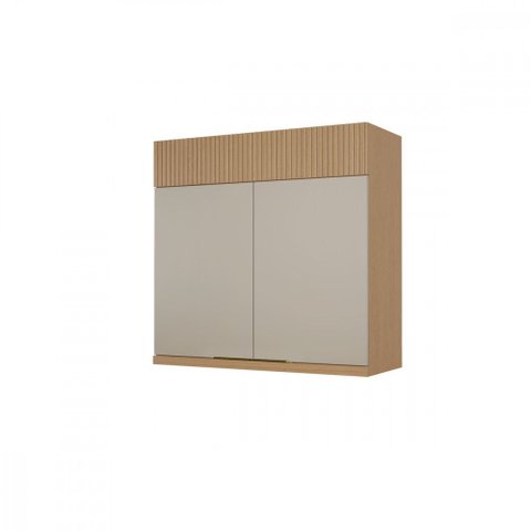 Armário Aéreo Nesher Realeza 80cm Canelado Carvalho Greige Mdf