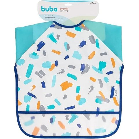 Babador Avental Manga Longa Infantil Bebe Impermeavel Pincelada Buba Azul