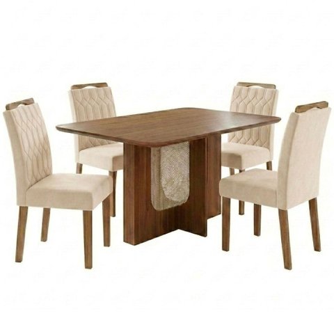 Mesa de Jantar Louise Mdf com 4 Cadeiras Estofadas Suede Nude Molci