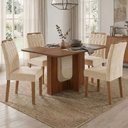 Ver imagem 2 de Mesa de Jantar Louise Mdf com 4 Cadeiras Estofadas Suede Nude Molci