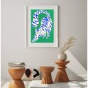 Ver imagem 1 de Quadro Abstrato Gato Verde - 60x48cm:madeira Branca