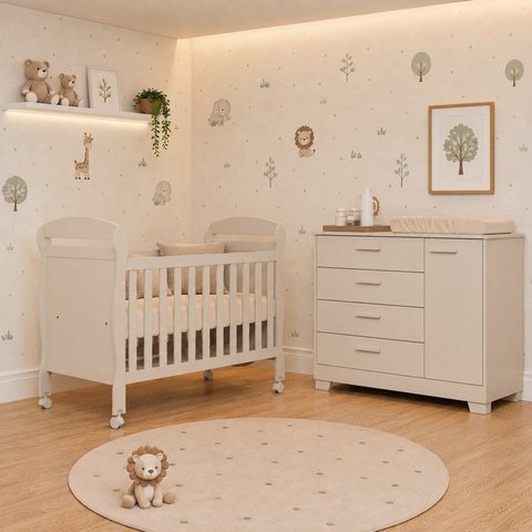 Quarto Completo Danny para Bebê 100% MDF com Cômoda Sapateira e Berço 2 em 1