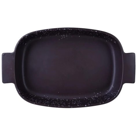 Travessa Retangular de Cerâmica c/Alça Preta c/Branco 37x21,5x6cm Full Fit