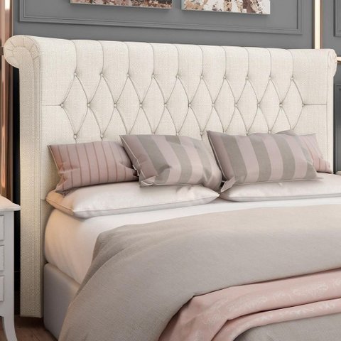 Cabeceira Cama Box Casal 140cm Estofada Meora P05 Linho Creme