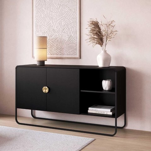 Buffet Aparador Sala Orgânico 135cm 2 Portas e Pés em Metal Cor:nero com Preto