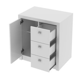 Balcão para Escritório 68cm com 1 Porta e 3 Gavetas Branco - 4