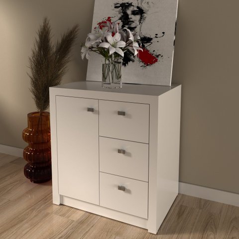 Balcão para Escritório 68cm com 1 Porta e 3 Gavetas Branco