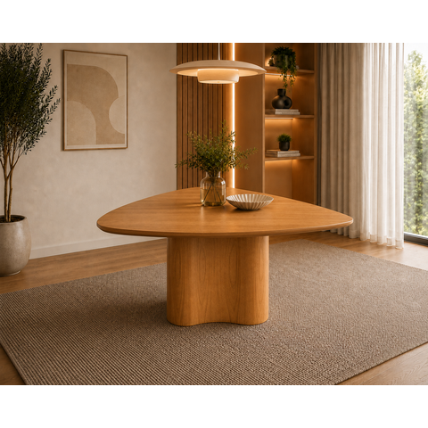 Mesa de Jantar Palmas Orgânica Triangular Premium Alto Padrão Laminado Cinamomo